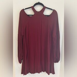 Free People Burgundy Bell Sleeve  Blouse Keyhole Neck